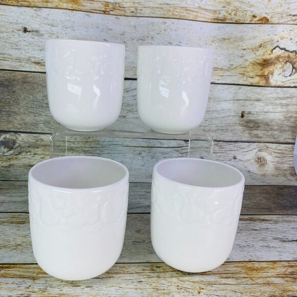 Thomson Pottery FRUIT GARDEN Embossed White Earthenware 12oz Cups Mugs Set of 4 - Picture 4 of 15